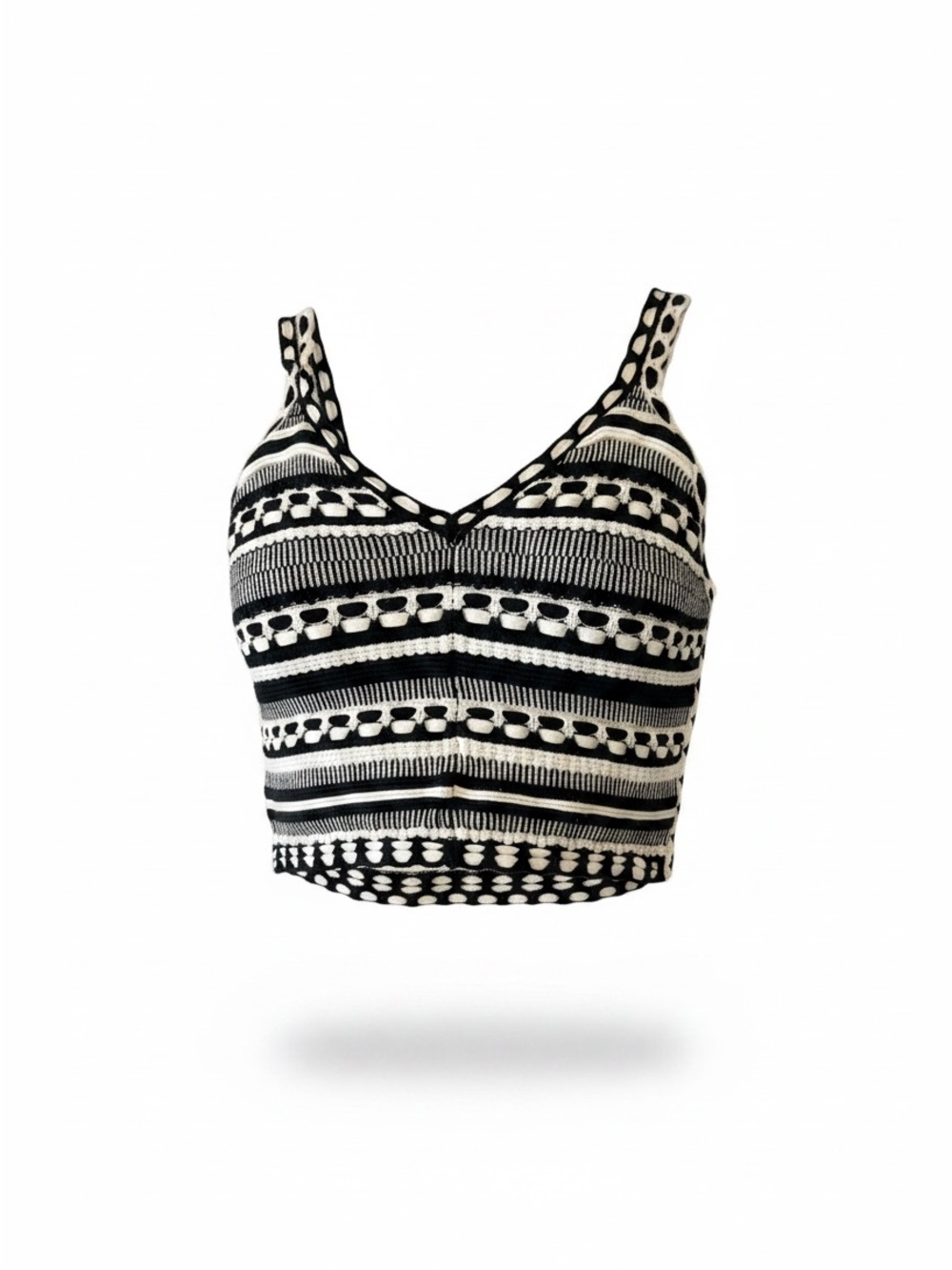Alice + Olivia Black and White Patterned Knit Crop Tank